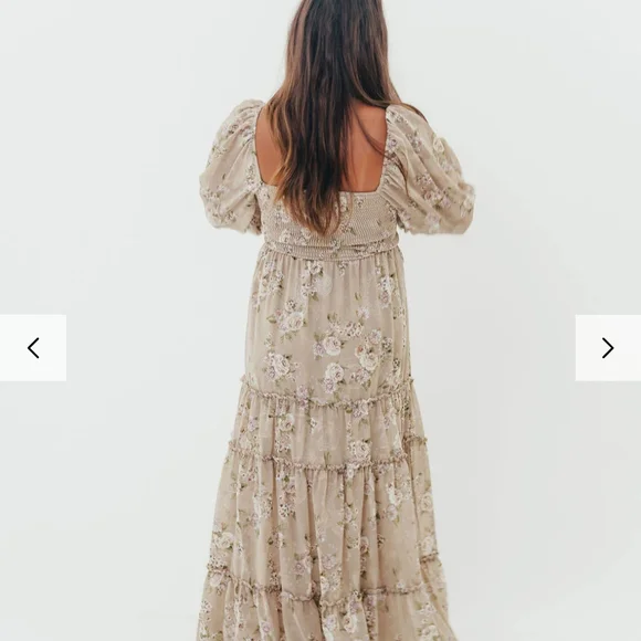 Floral Beige Maxi Dress - Picture 3 of 4